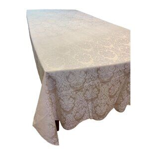 W-C Designs Tablecloth 58 x 114 Damask Ivory Pattern Table Linen Vintage 1990s